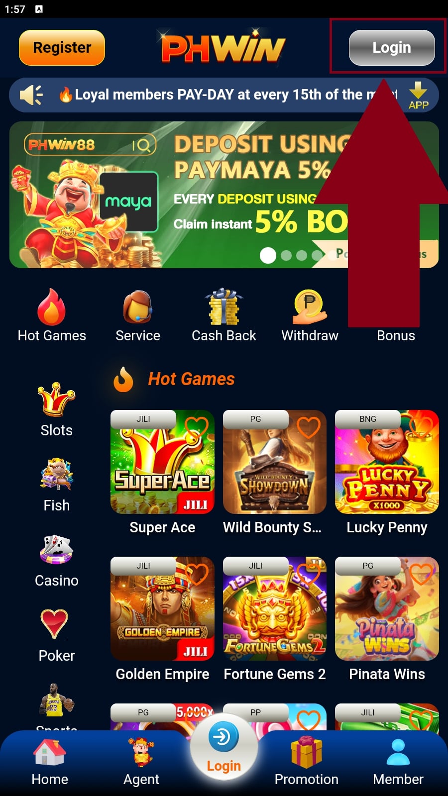 Click on the Login icon