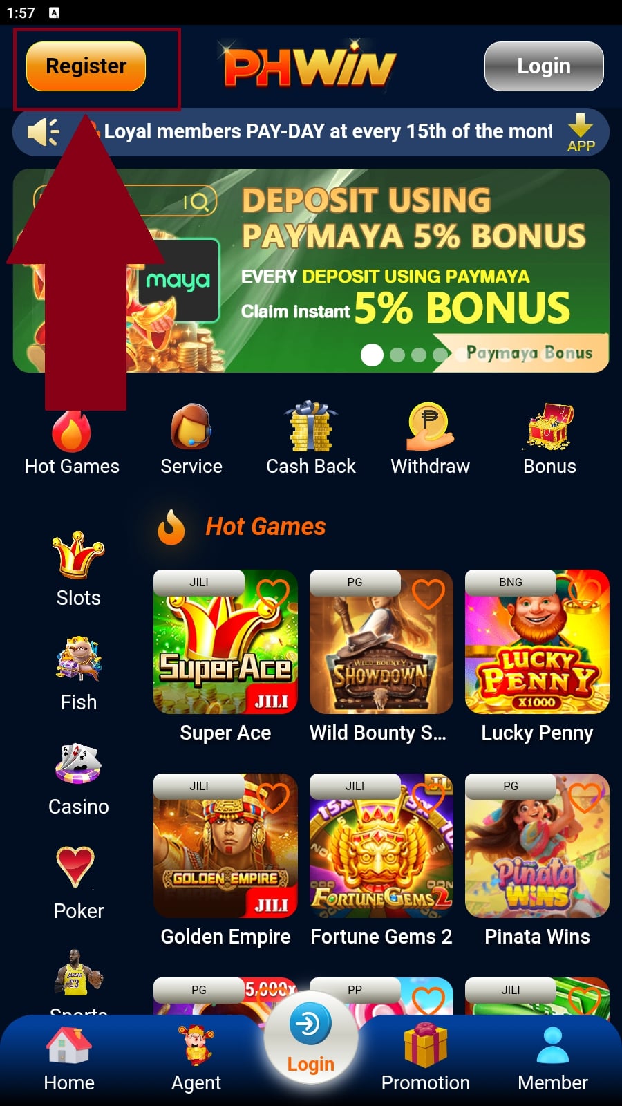 Click on the Register icon
