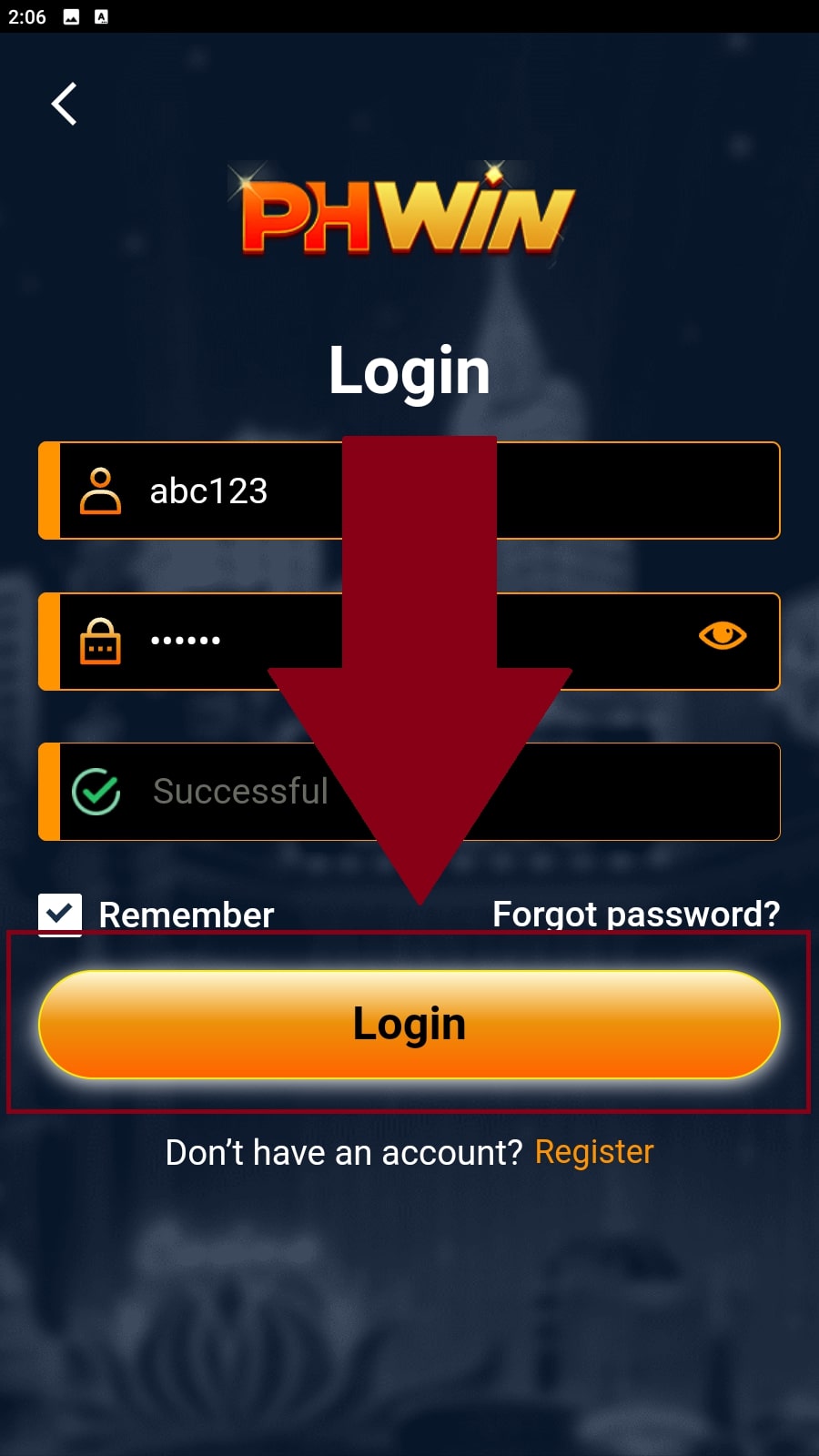 Click the Login button