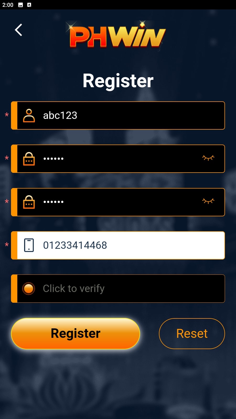 Fill in all the required registration details